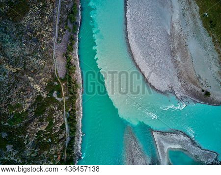 The Confluence Of Mountain Rivers - Argut And Katun.gorny Altai Russia.