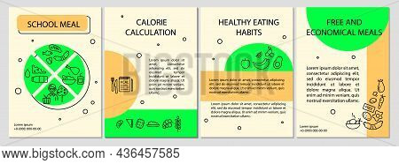 School Meal Concept Banner Set With Outline Icons. Kids Menu. Healthy Eating Program Layout. Editabl