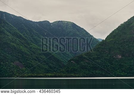 Beautiful Panoramic View At Kucherla Mountain Lake And Mountain Range. Belukha National Park, Altai 