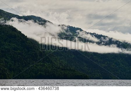 Beautiful Panoramic View At Kucherla Mountain Lake And Mountain Range. Belukha National Park, Altai 