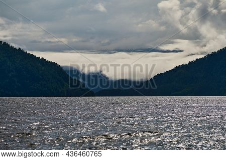 Beautiful Panoramic View At Kucherla Mountain Lake And Mountain Range. Belukha National Park, Altai 