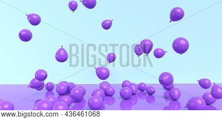 Scattered Balloons On A Colored Background - 3d Render