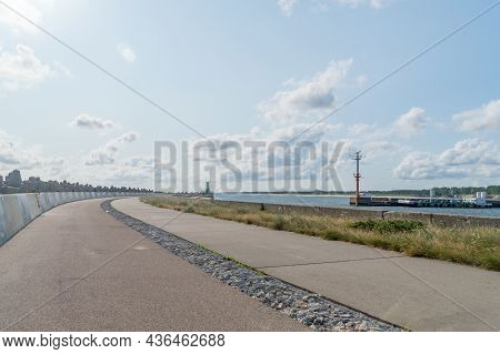 Wladyslawowo, Poland - July 21, 2021: Concrete Shaft Protecting Entrance To The Harbour In Wladyslaw