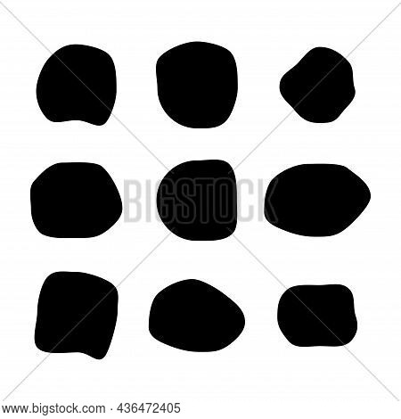 Set Of Abstract Ink Blotch, Round Liquid Blot Inkblot Shape. Freskle Pebble. Deform Random Smooth Ve