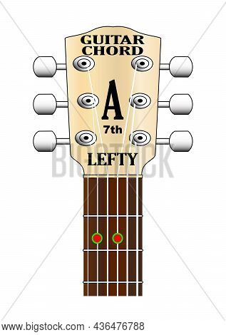 Left Handed Guitar Chord Fingering On A Guitar Fretboard Isolated Over A White Background.