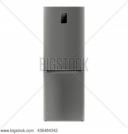 Modern Stainless Steel Refrigerator Fridge. Freezer Refrigerator. Household Tech And Appliances. Rea