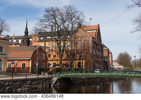 Sweden, Uppsala - April 19 2019: The View Of A Bridge On A Canal On April 19 2019 In Uppsala, Sweden