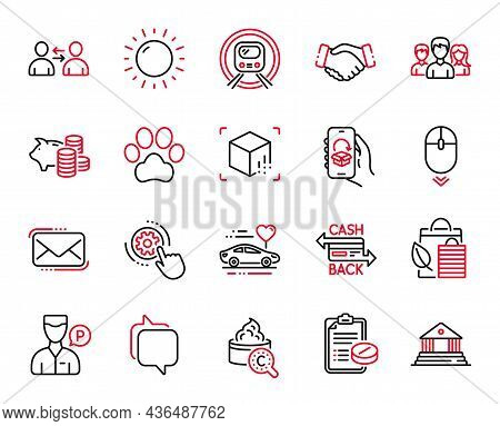 Vector Set Of Business Icons Related To Dog Paw, Messenger Mail And Collagen Skin Icons. Metro Subwa