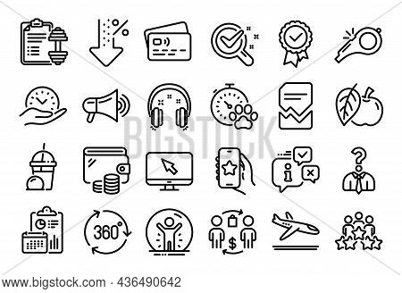 Vector Set Of Dog Competition, Favorite App And Low Percent Line Icons Set. Calendar Report, Money W