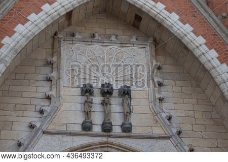 Sweden, Uppsala - April 19 2019: Detailed View Of Uppsala Cathedral Exterior On April 19 2019 In Upp