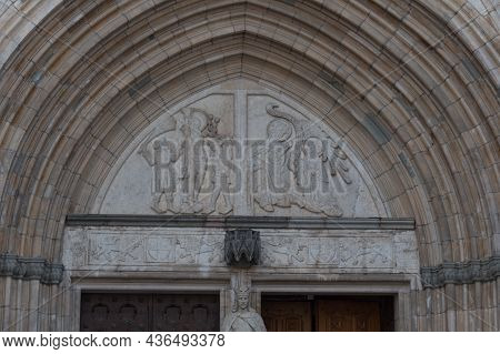 Sweden, Uppsala - April 19 2019: Detailed View Of Uppsala Cathedral Exterior On April 19 2019 In Upp