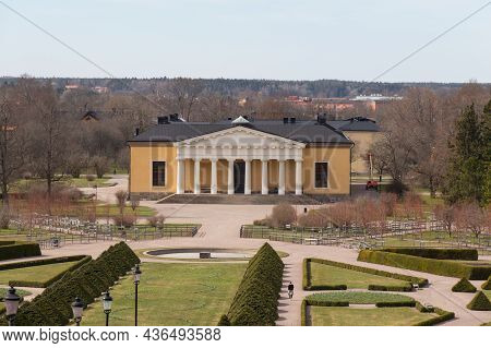 Sweden, Uppsala - April 19 2019: The View Of The Uppsala Botanical Garden University Building Near U