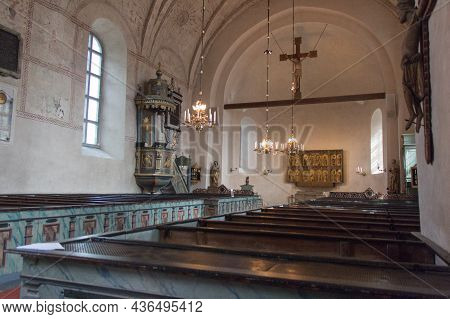 Sweden, Uppsala - April 19 2019: Interior View Of Gamla Uppsala Church On April 19 2019 In Uppsala, 