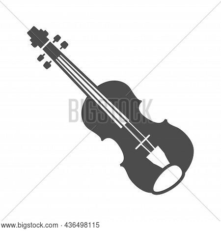 Monochrome Violin Icon Vector Illustration. Classical Wooden Strings Musical Instrument Isolated