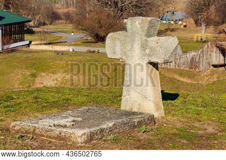 Ancient Gravestone Crosses (17th - 18th Century) At The Famous Historic St. Elijah Church In Subotiv