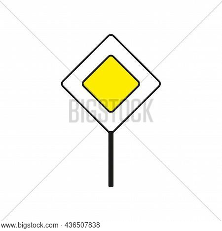 Main Road Sign. Traffic Laws. Highway Way. Isolated Object. Flat Design. Travel Concept. Vector Illu