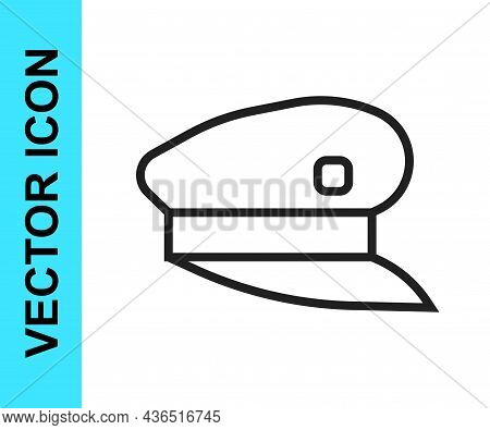 Black Line Train Driver Hat Icon Isolated On White Background. Vector