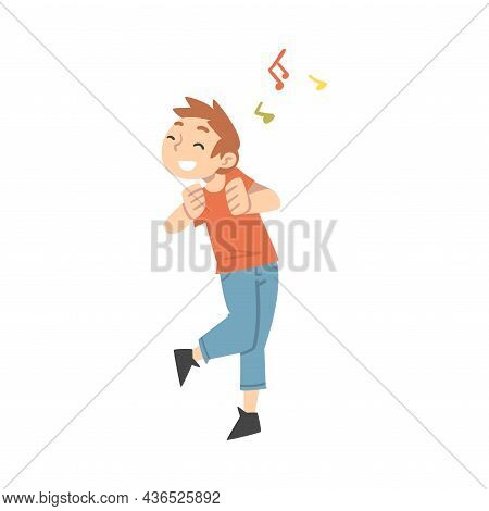 Positive Young Man Dancing Moving Hands And Legs To Music Rythm Vector Illustration