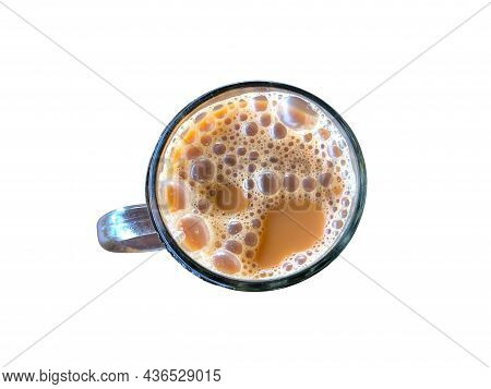 Milk Tea Or Popularly Known As Teh Tarik In Malaysia Isolated On A White Background