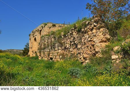 The Outer Walls Of The Ruins Of Crusader Fortress Chateau Neuf - Metsudat Hunin Is Located At The En