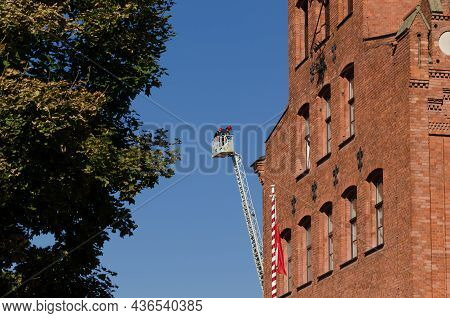 Fire Department - Firefighters On A Boom Platform For Operation At High Altitude