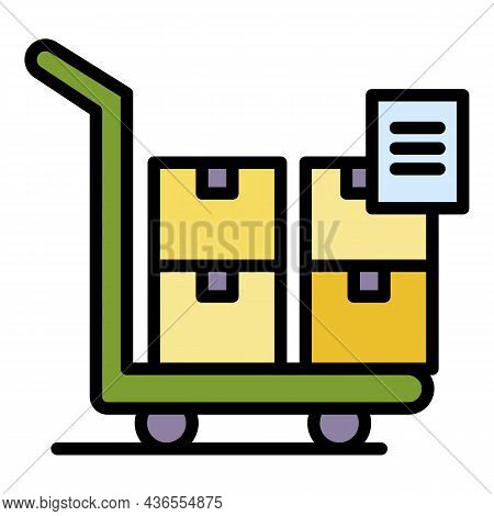 Boxes On Cart Icon. Outline Boxes On Cart Vector Icon Color Flat Isolated