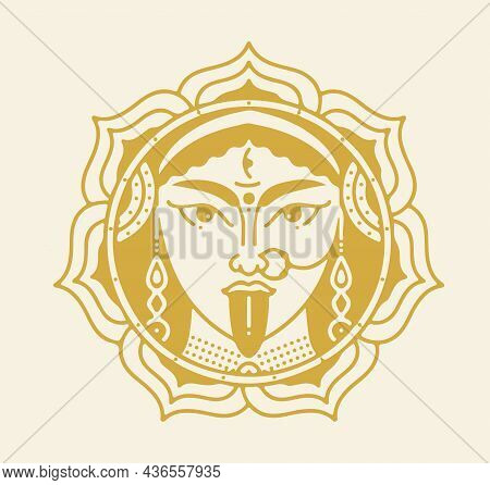 Sketch Powerful Hindu Goddess Durga Ma Or Kali Mata Outline And Silhouette Illustration With Trident