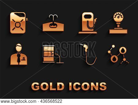 Set Barrel Oil Leak, Gauge Scale, Molecule, Gasoline Pump Nozzle, Businessman Or Stock Market Trader