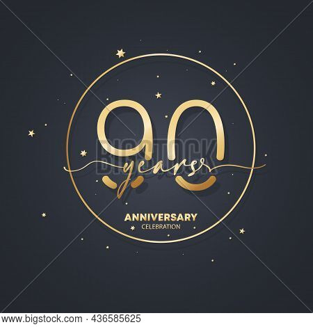 90 Years Anniversary Logo Template. 90th Birthday, Wedding Anniversary Icon. Trendy Symbol Image. Ve