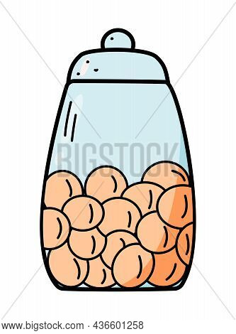 Cookie Jar Vector Icon, Chocolate Chip Cookies In A Jar. Vector Illustration Of A Doodle