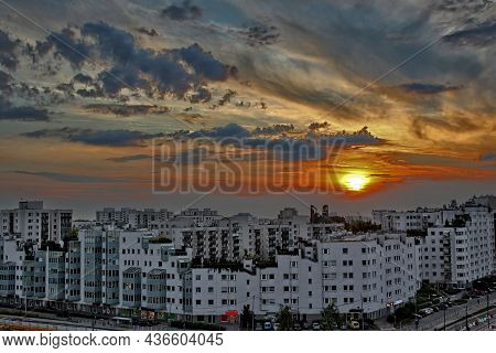 Sunset Over Housing Blocks Of Warsaw Residential Area