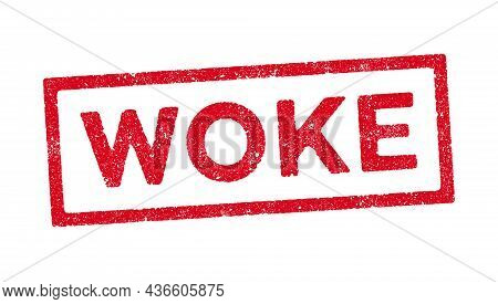 Vector Illustration Of The Word Woke In Red Ink Stamp