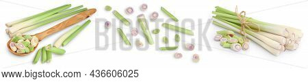 Fresh Lemongrass Isolated On White Background, Set Or Collection