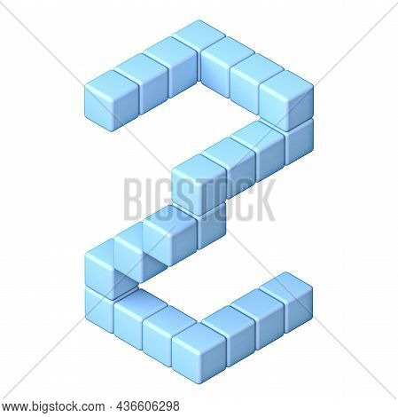 Blue Cube Orthographic Font Letter Z 3d Render Illustration Isolated On White Background