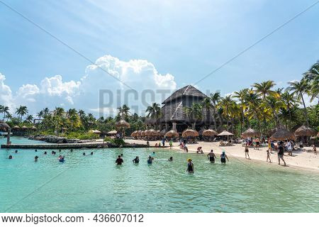 Cancun, Mexico - September 13, 2021: Lagoon At Xcaret Park On The Mayan Riviera Resort. Xcaret Is A 