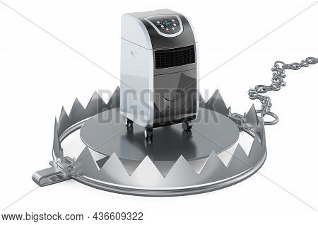Bear Trap With Portable Air Conditioner, 3d Rendering Isolated On White Background