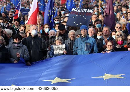 Cracow; Poland - Oct 10; 2021: We Stay; The Government Leaves! People Protest Against The Verdict Of