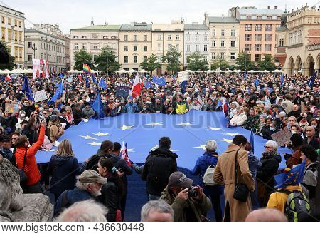 Cracow; Poland - Oct 10; 2021: We Stay; The Government Leaves! People Protest Against The Verdict Of