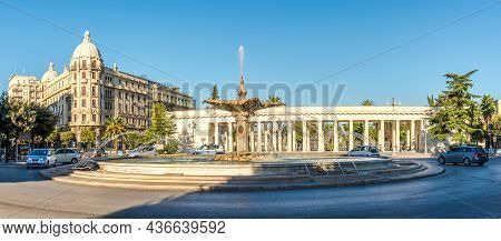 Foggia,italy - September 1,2021 - Panoramic View At The Fountalin Del Sele In The Streets Of Foggia.