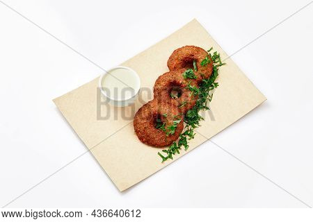 Arabic Food Inspired Cuisine As Known As Falafel Which Is Served With Hummus Sauce Besides On A Whit