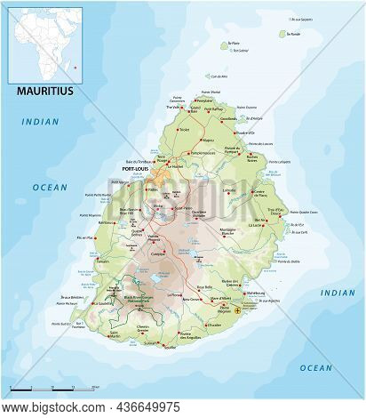 Vektor Road Map Of The Island State Of Mauritius In The Indian Ocean