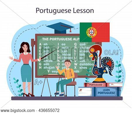 Portuguese Language Learning Concept. Language School Portuguese Course