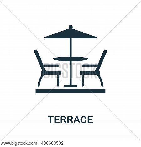 Terrace Icon. Monochrome Sign From Balcony Collection. Creative Terrace Icon Illustration For Web De