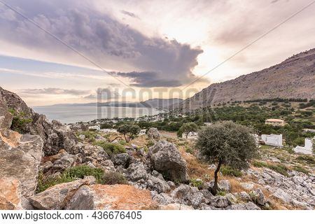 A View Of Pefkos On The Greek Island Of Rhodes