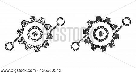 Pixelated Smart Gearwheel Icon. Mosaic Smart Gearwheel Icon Constructed From Round Parts In Various 