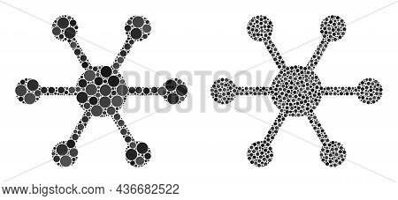 Dotted Central Node Icon. Collage Central Node Icon United From Spheric Items In Random Sizes And Co