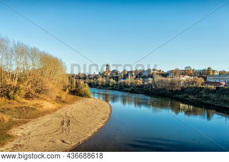 A Picturesque View Of The Sylva River Bed In Autumn. Photo Taken In Kurgur, Perm Territory, Russia.