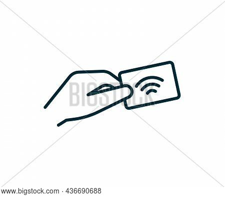 Contactless Technology Payment Card For Purchases Via Nfc, Rfid, Icon Line. Wireless Pay Transaction