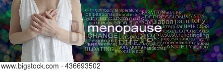 Words Associated With The Female Menopause - Mature Female With Hands Across Chest Beside A Menopaus