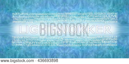 Words Associated With Spiritual Lightworker Healing Blue Banner -  Blue Turquoise Coloured Symmetric